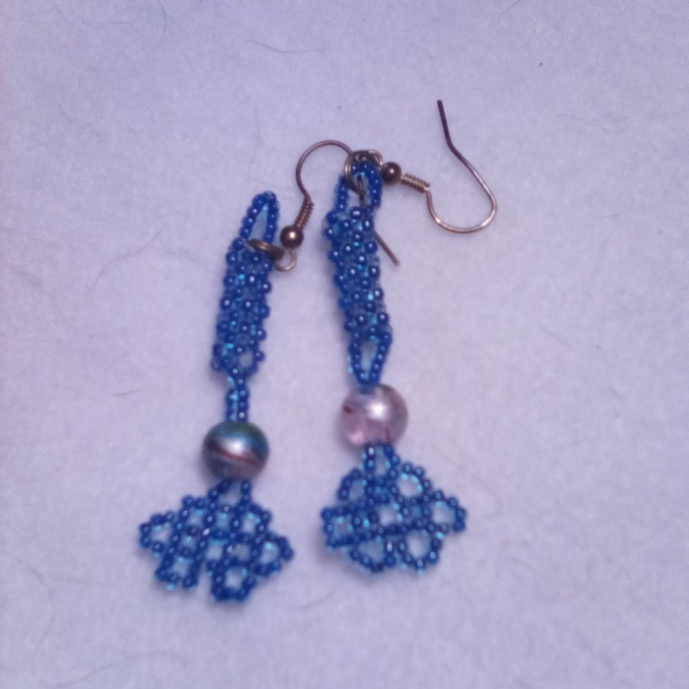 Hand Crafted  Beaded Blue Earrings